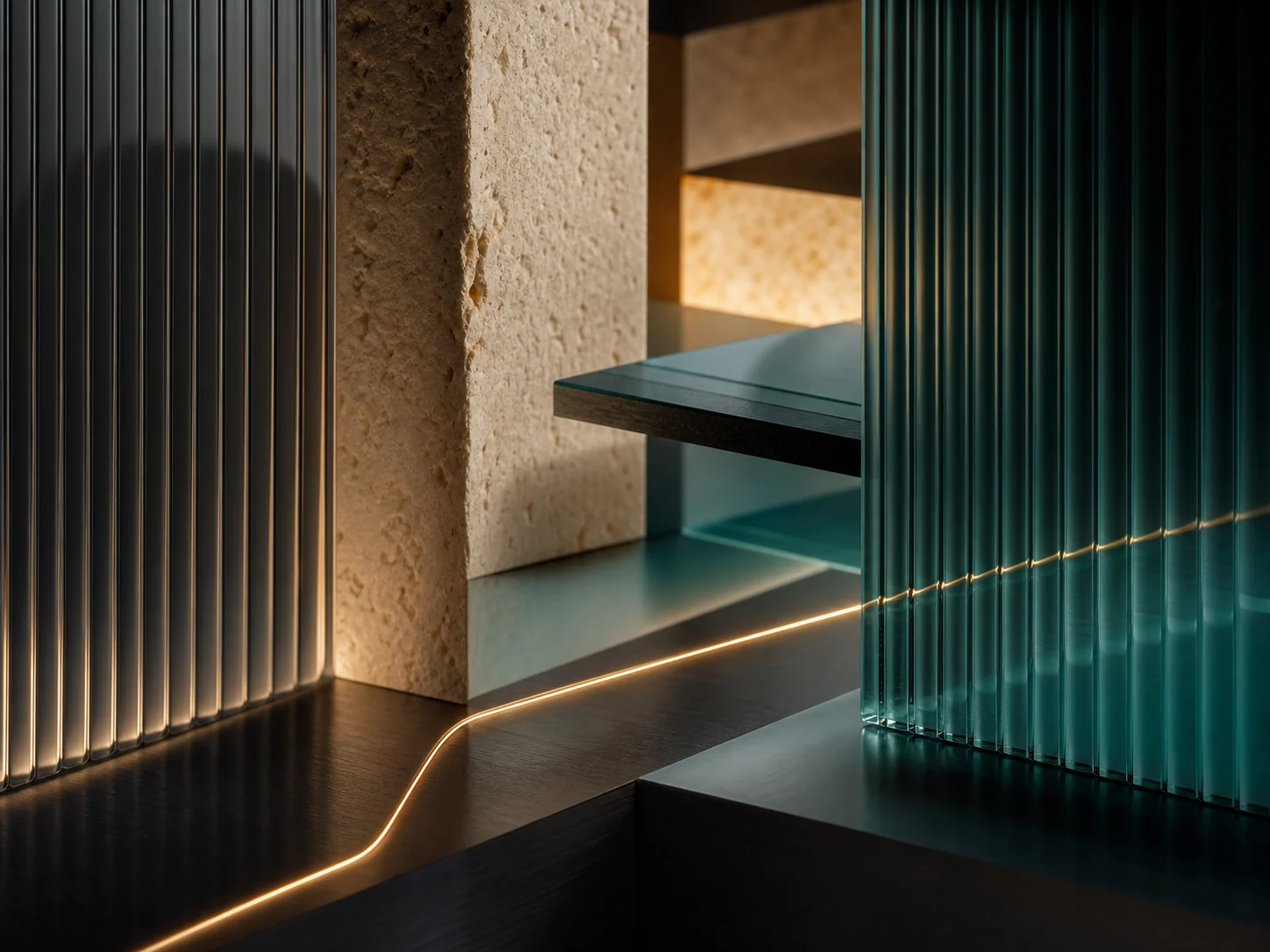 Layered stone, glass, and light representing an integrated operating workflow