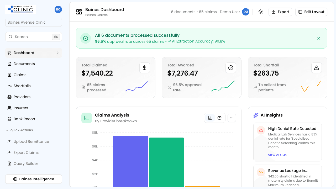 Baines Claims product screen