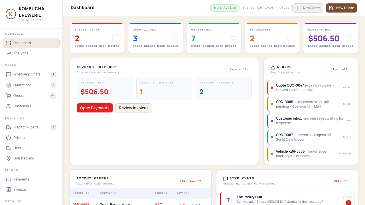 Kombucha Brewerie - Admin Control Centre Screen 05