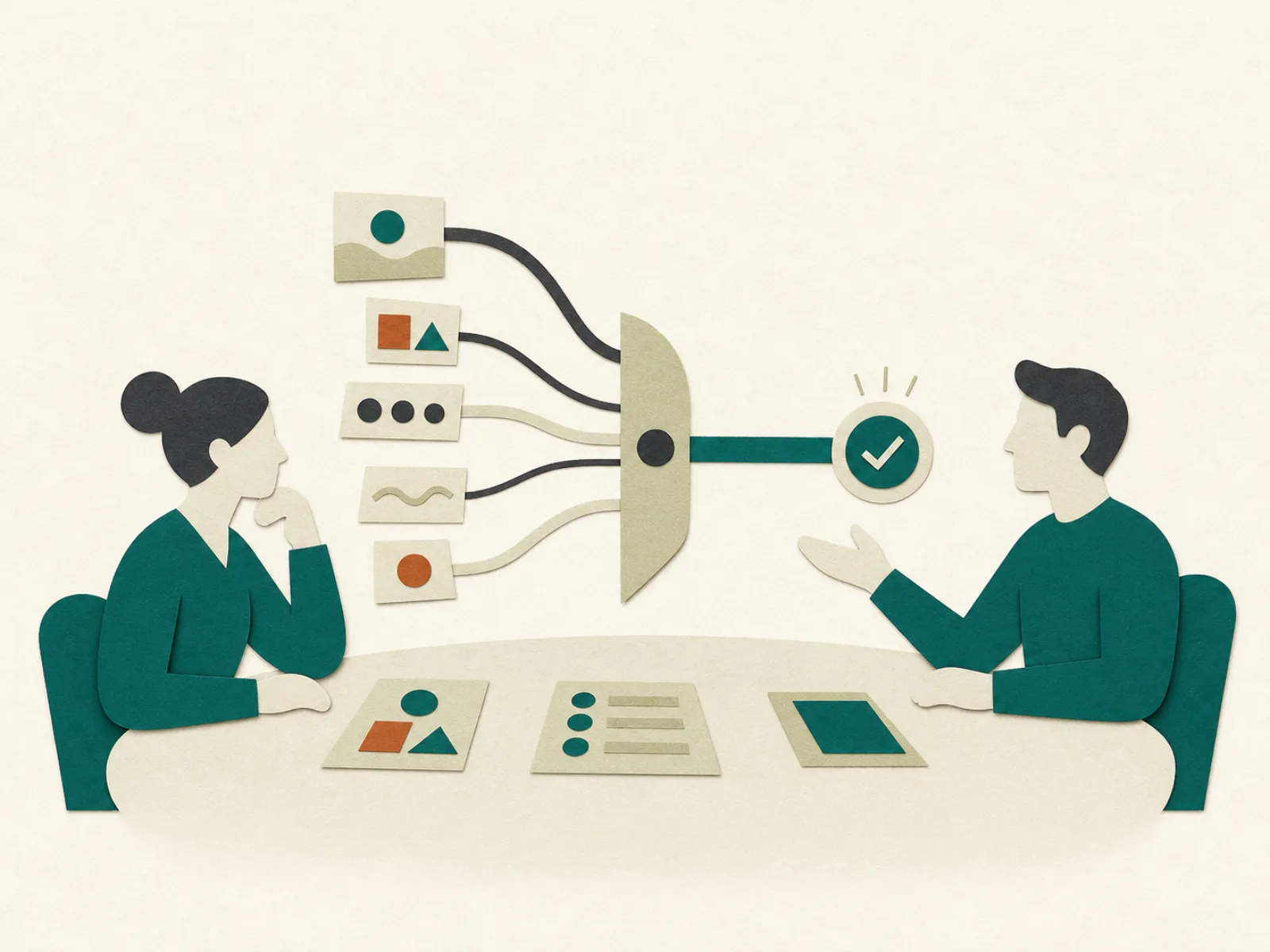 Two people clarifying several workflow signals into one agreed next step