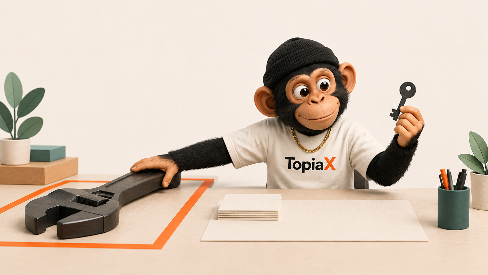 TopiaX mascot choosing a narrow tool boundary